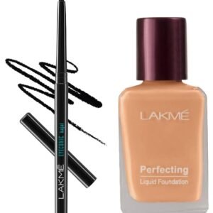 LAKMÉ Eyeconic Black Kajal, Matte Kohl Liner In A Twist Up Pencil - Waterproof, Smudge Proof & Long Lasting Eye Makeup, 0.35 G & Perfecting Liquid Foundation, 27Ml