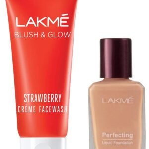 LAKMÉ Strawberry Creme Face Wash, 100g & Lakme Perfecting Liquid Foundation, Marble, Waterproof Full Coverage Long Lasting - Light Oil Free Face Makeup with Vitamin E, Dewy Finish Glow, 27 ml