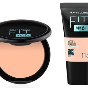 Maybelline New York Liquid Foundation For Oily Skin, Matte & Poreless, Fit Me, 115 Ivory & New York Compact Powder, 115 Ivory, 8G