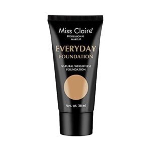 Miss Claire Professional Makeup Everyday Full, Acne Prone Foundation Natural Weightless, 30Ml Cream (Mt-03 Caramel)