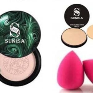 SUNISA BB and CC Cream Matte Foundation With Mushroom Head Air Cushion 20g and 1 Studio Fix Compact Powder with 2 Pink Beauty Blenders - (Pack of 5)