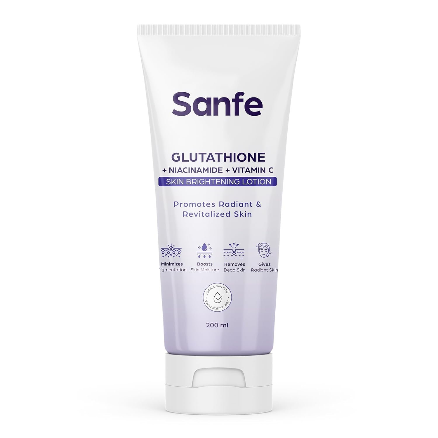Sanfe Glutathione Niacinamide Vitamin C Skin Brightening Lotion | Hydrating, Minimizes pigmentation, Removes Dead Skin | Skin whitening lotion for women & men | Tan Removal & Glow 200ml