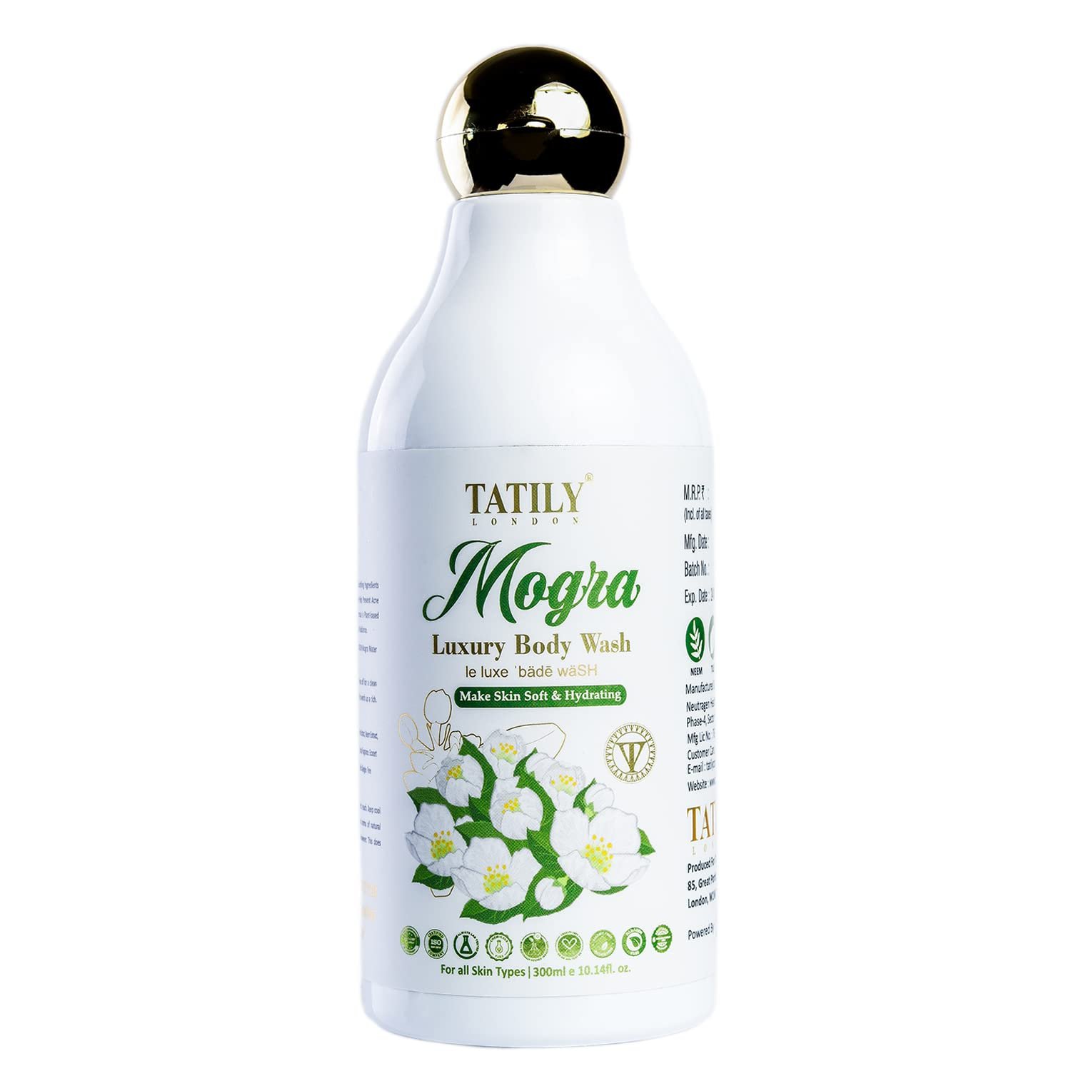 Tatily London Mogra Bodywash for De Tan | Glycerin & Mogra Water Shower Gel | Free of Parabens & Silicones | Dermatologically Tested - 300ml