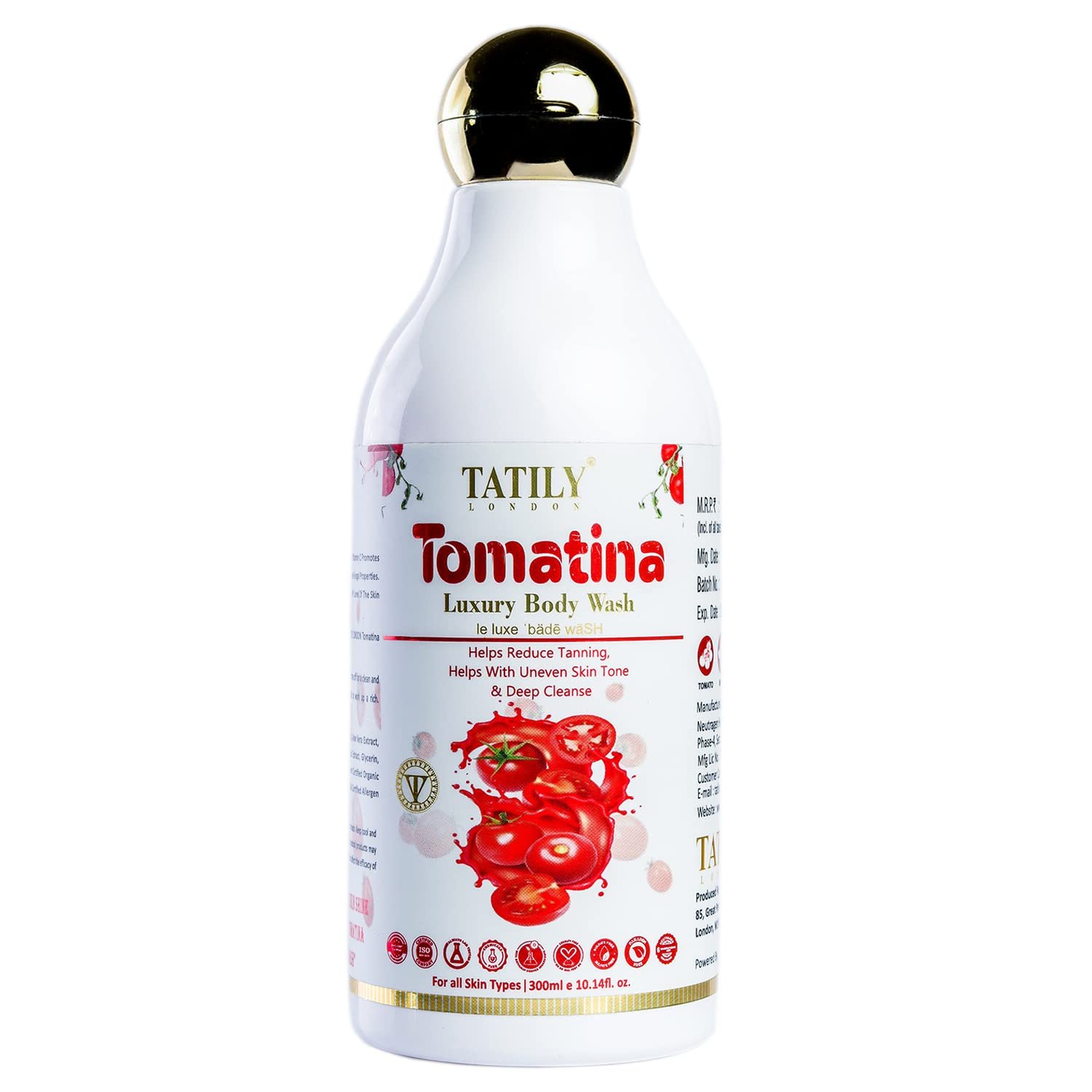 Tatily London Tomatina Bodywash - De Tan Shower Gel | Glycerin & Tomato Extract | Paraben & Silicone-Free | Dermatologically Tested | 300ml