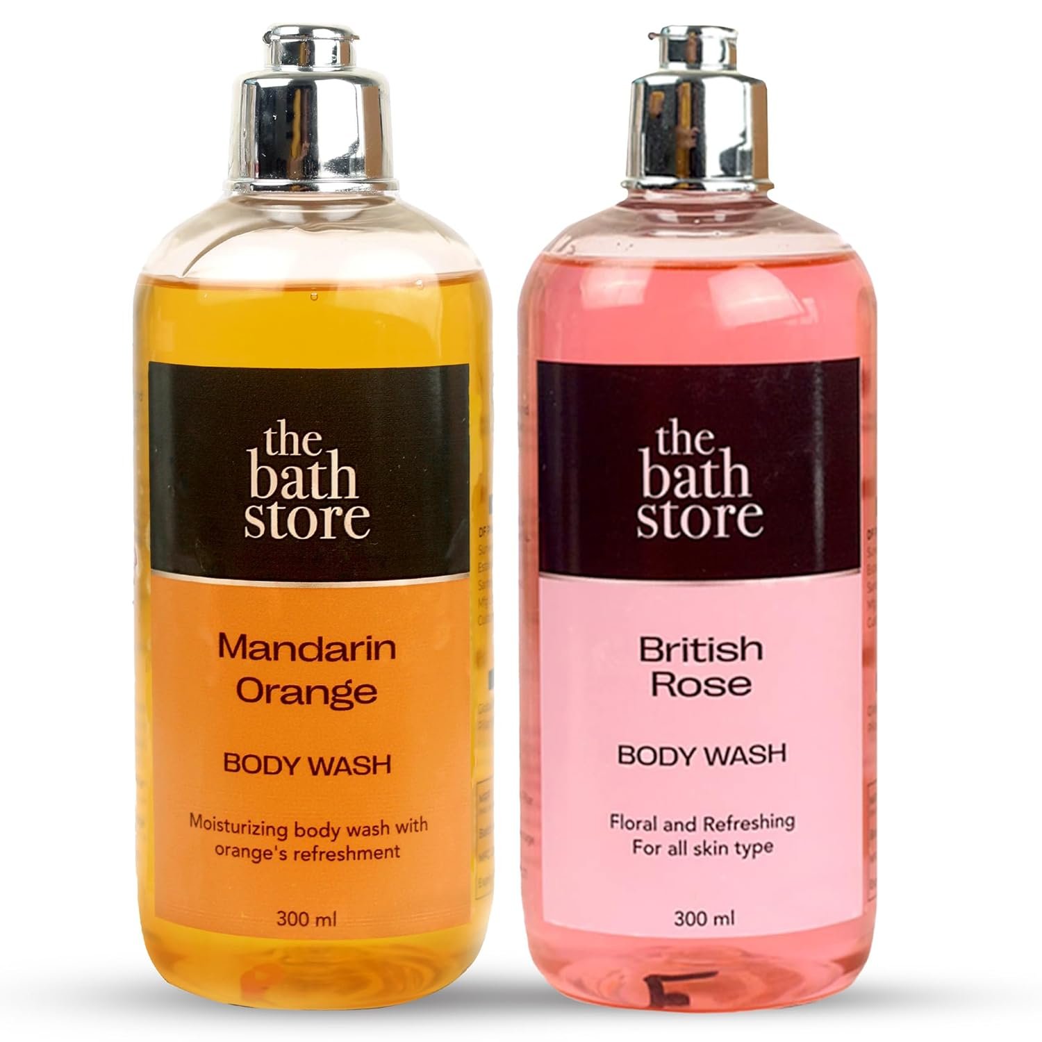 The Bath Store (British Rose & Orange) Body Wash Shower Gel | Body Wash for Men & Women for smoother skin | Liquid Soaps for Bath for all Skin Types- No Sulphates & Paraben- 300ml*2