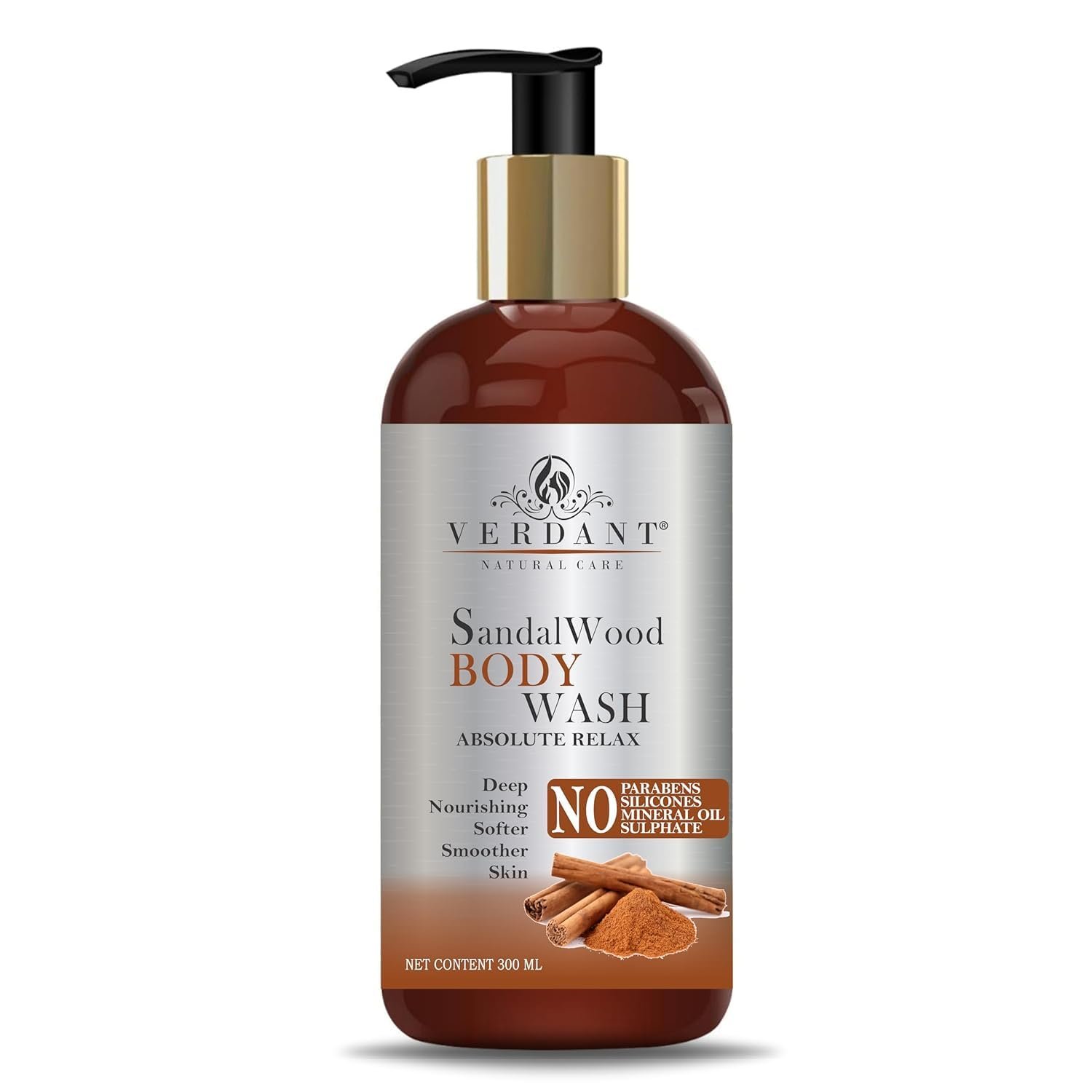 Verdant Natural Care Sandalwood Body Wash for Women & Men | Deep Nourishing & Absolute Relax Body Wash for Tan Removal & Deep Cleansing | Suitable for All Skin Types 300 ml