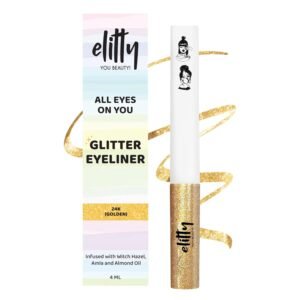 Elitty 24K | Golden Coloured Glitter Intense Waterproof Liquid Eyeliner | Lasts Upto 12 Hours | Smudge Proof, Witch Hazel Infused, Quick Drying - 4ml