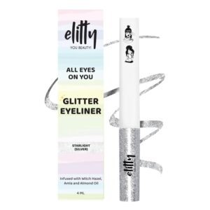 Elitty Starlight | Silver Coloured Glitter Intense Waterproof Liquid Eyeliner | Lasts Upto 12 Hours | Smudge Proof, Witch Hazel Infused, Quick Drying - 4ml