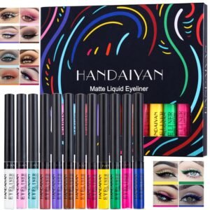 KA CAYLA Handaiyan 12 Colors Matte Liquid Eyeliner Set Rainbow Colorful Eyeliner Pen Waterproof Pigmented Long Lasting Gel Multicolor White Black Eye Liner Makeup Gift Kit For Women (Set A)