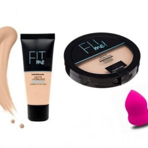 Lecherous Beauty Fit Me Matte+Poreless Liquid Tube Foundation Natural & Fit Me Compact Powder That Protects Skin From Sun, Stay Fresh For Upto 12Hrs. & Make Up Sponge Beauty Blender Puff