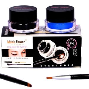 MUSIC FLOWER 24 Black and Blue Gel Eyeliner Set,Long Lasting Gel With Matte Finish - Set of 2 (Black+Blue)