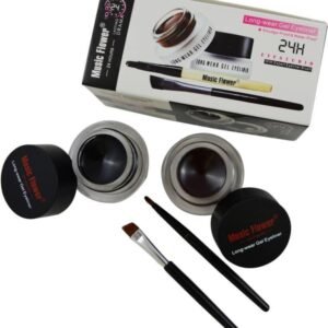 MUSIC FLOWER 24 Black and Brown Gel Eyeliner Set,Waterproof & Smudge Proof Long Lasting Gel With Matte Finish - Set of 2 (Black+Brown)