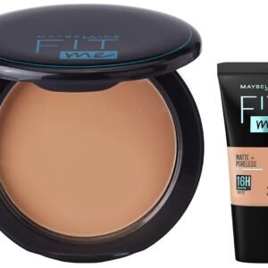 Maybelline New York Liquid Matte Foundation, Sun Beige & New York Compact Powder For All Skin Types,Natural Beige, Full Coverage, 8G