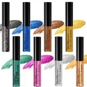 Ronzille shimmer Metallic Glitter Eyeliner Waterproof/Combo of 8 15 ml (Black, Blue, Brown, Green, Gold, Rose Gold, Pink, Silver)